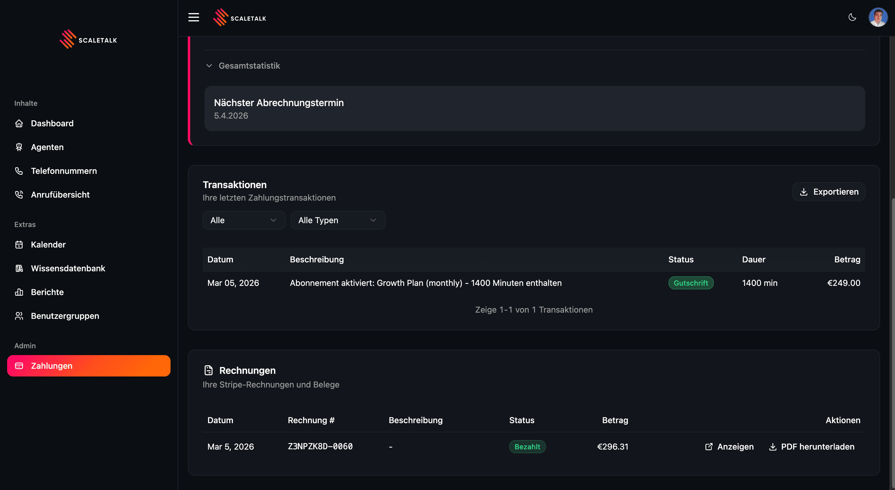 Rechnungen und Transaktionen