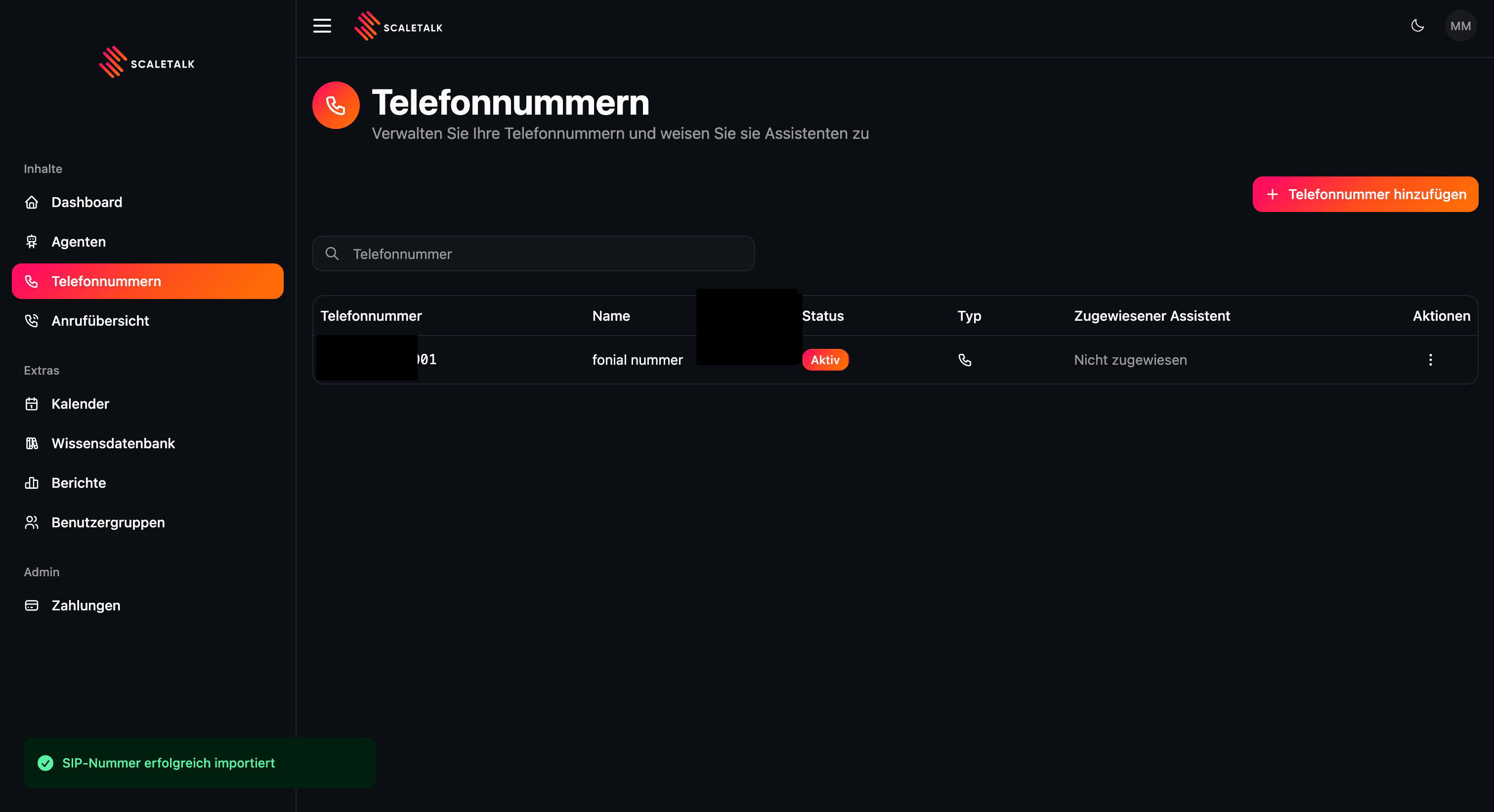 ScaleTalk — importierte Fonial-Nummer