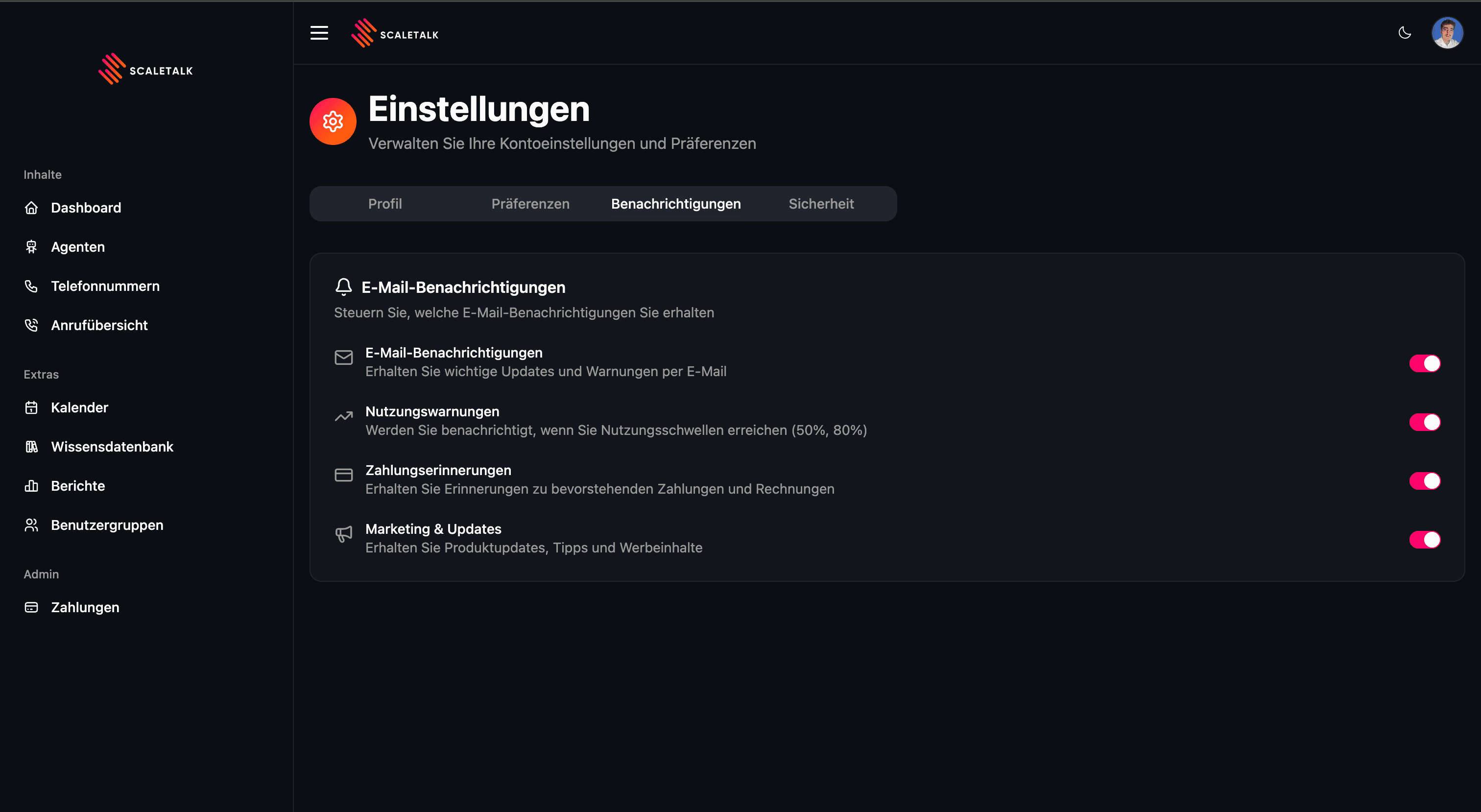 Settings — Notifications