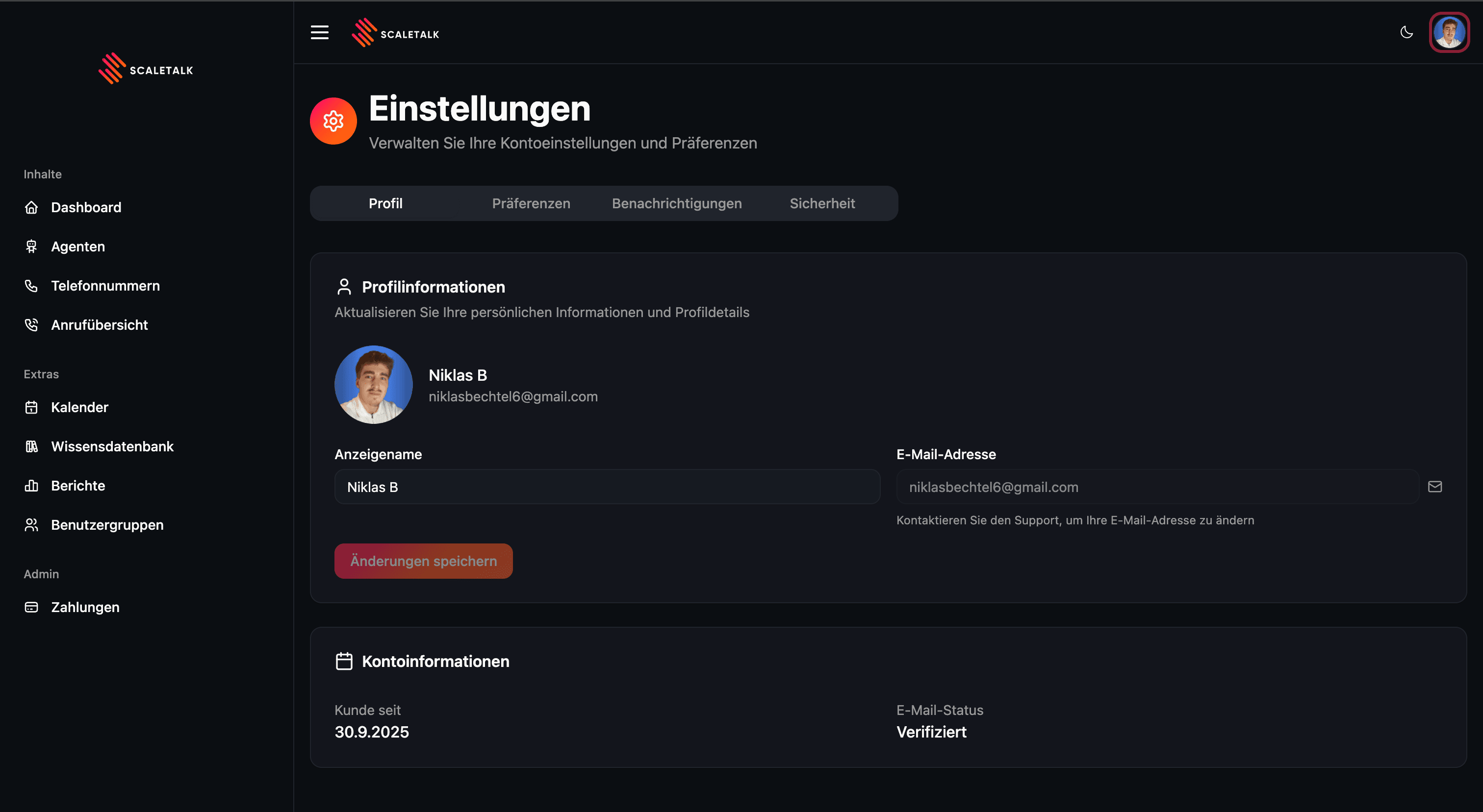 Settings — Profile