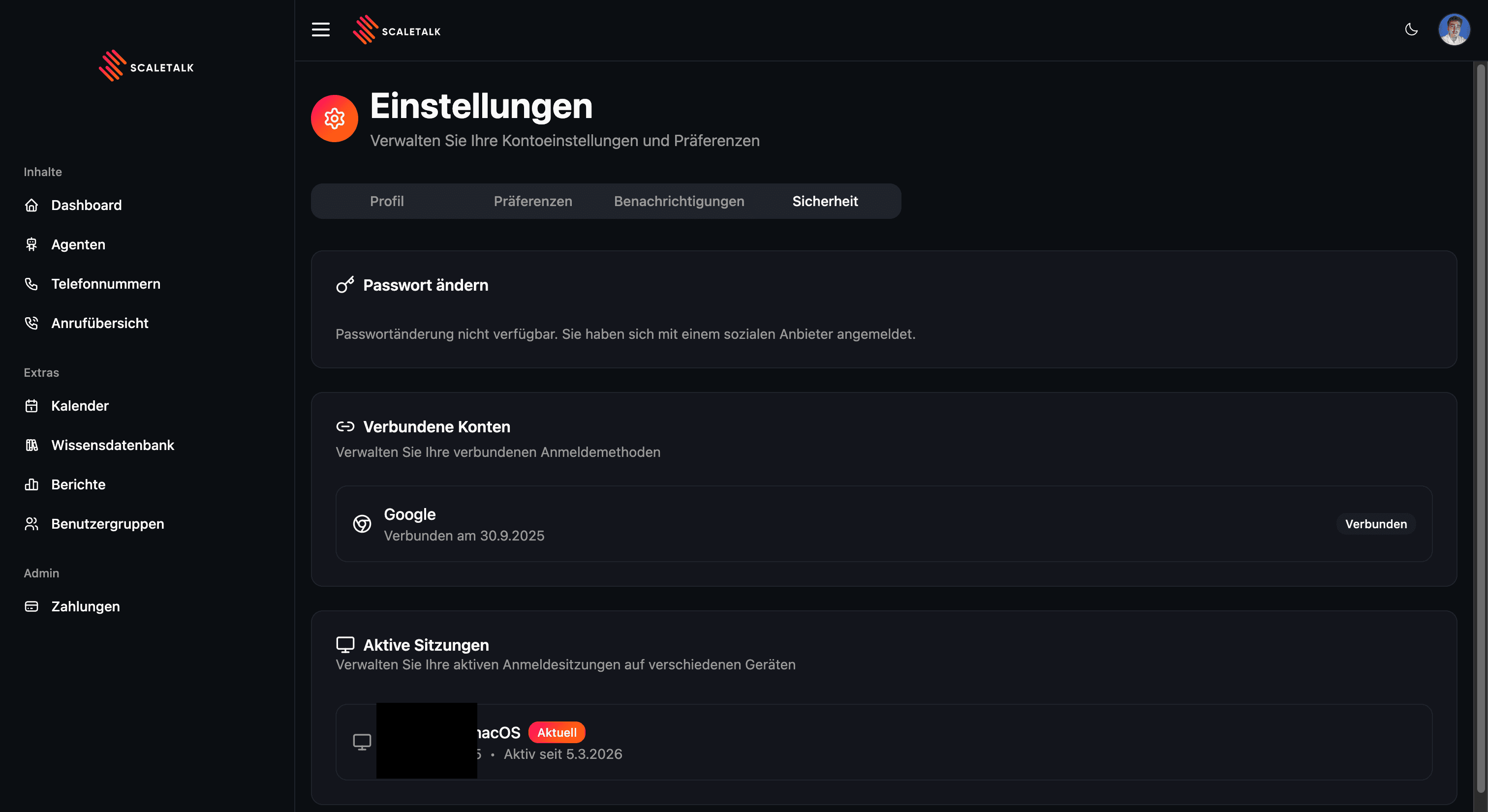Settings — Security
