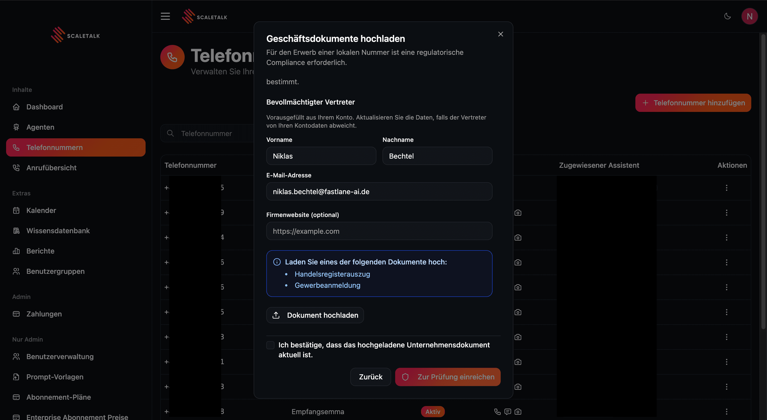 Geschäftsdokumente hochladen