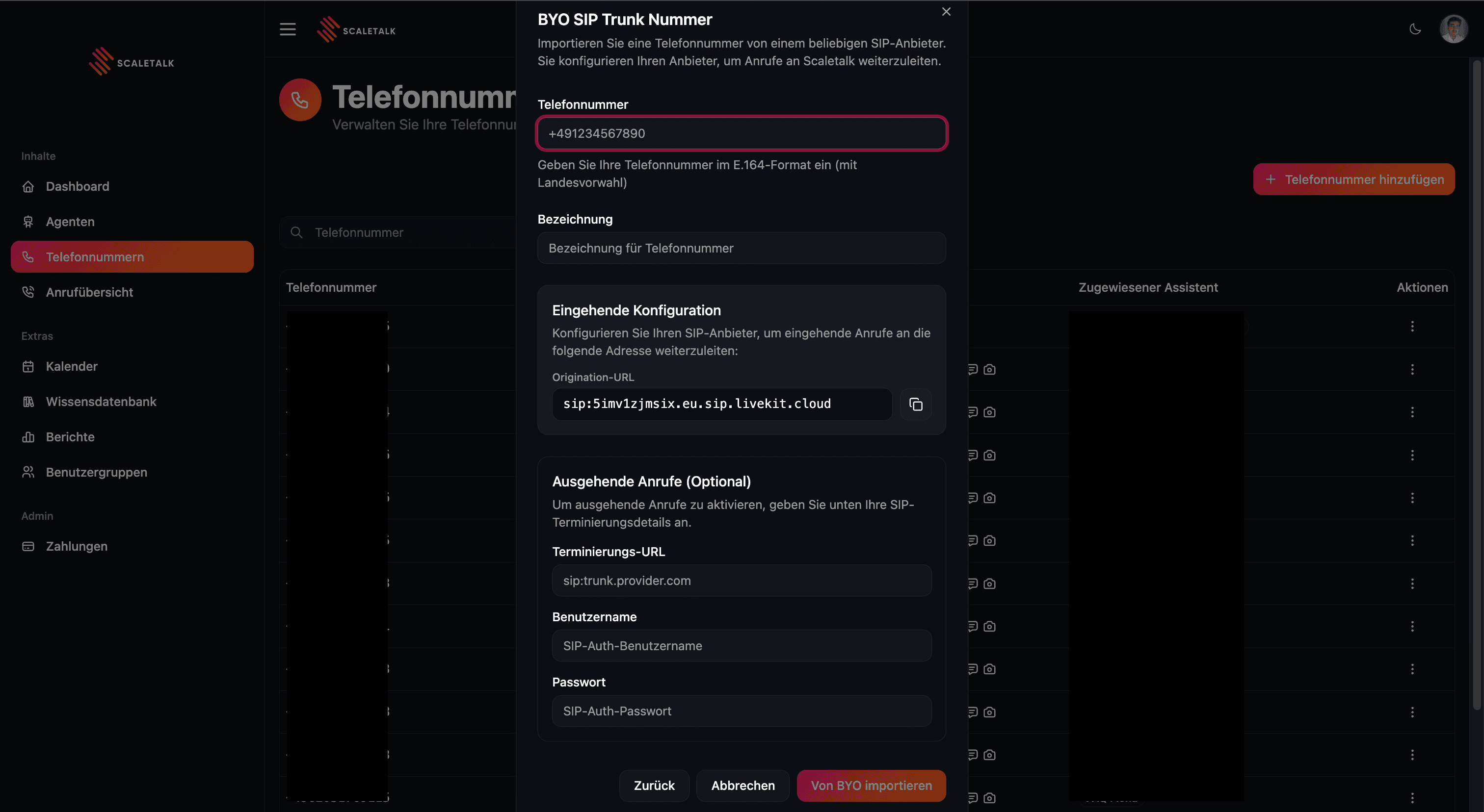 BYO SIP Trunk Konfiguration