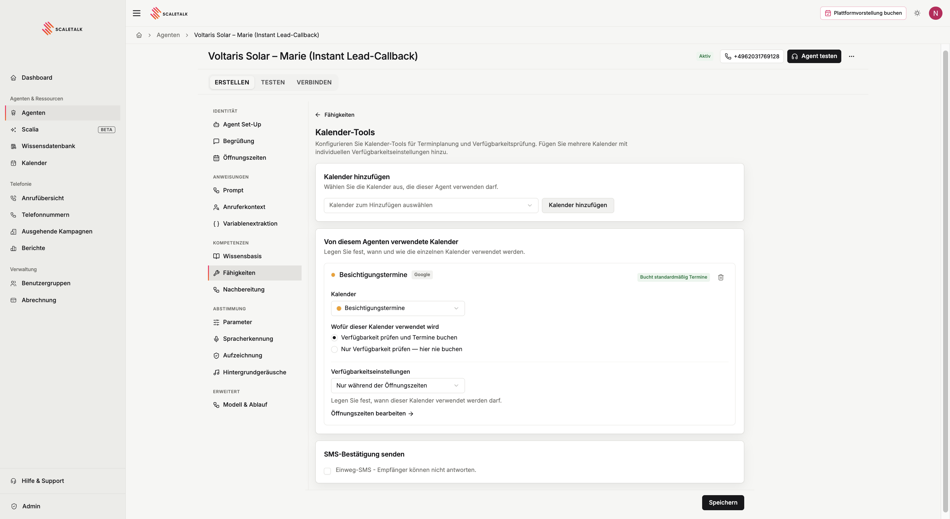 Der Kalender-Tools-Dialog mit hinzugefügten Kalendern und Verfügbarkeitseinstellungen
