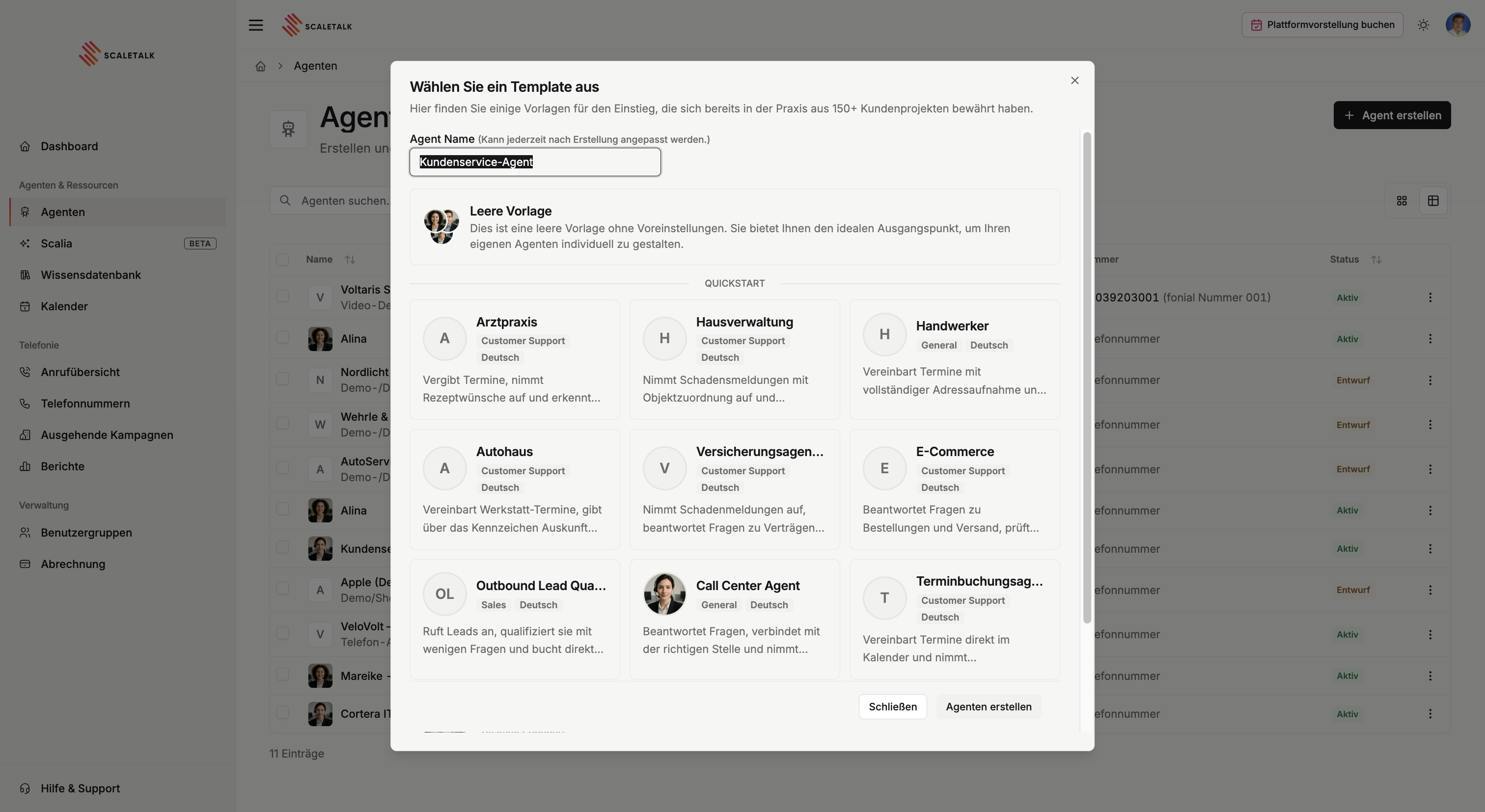 Die Vorlagenauswahl mit leerer Vorlage und den Quickstart-Vorlagen