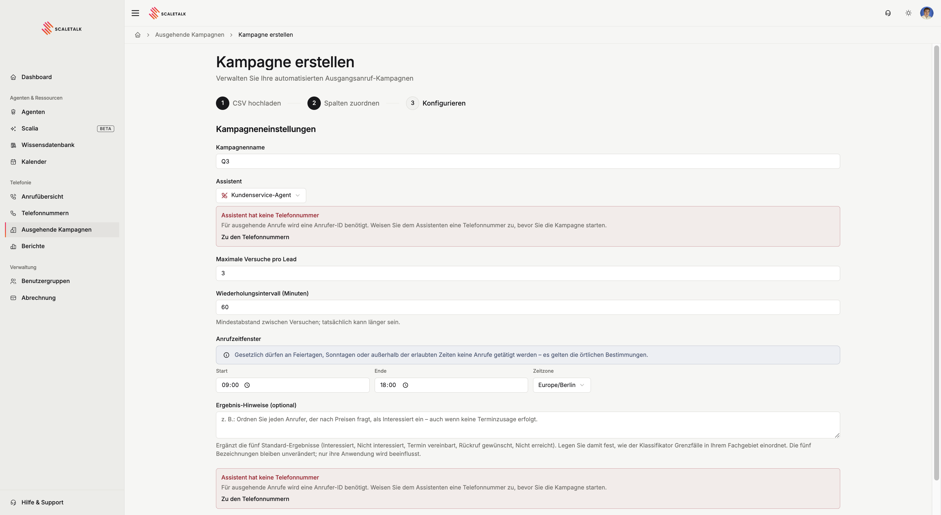 Konfiguration einer ausgehenden Kampagne