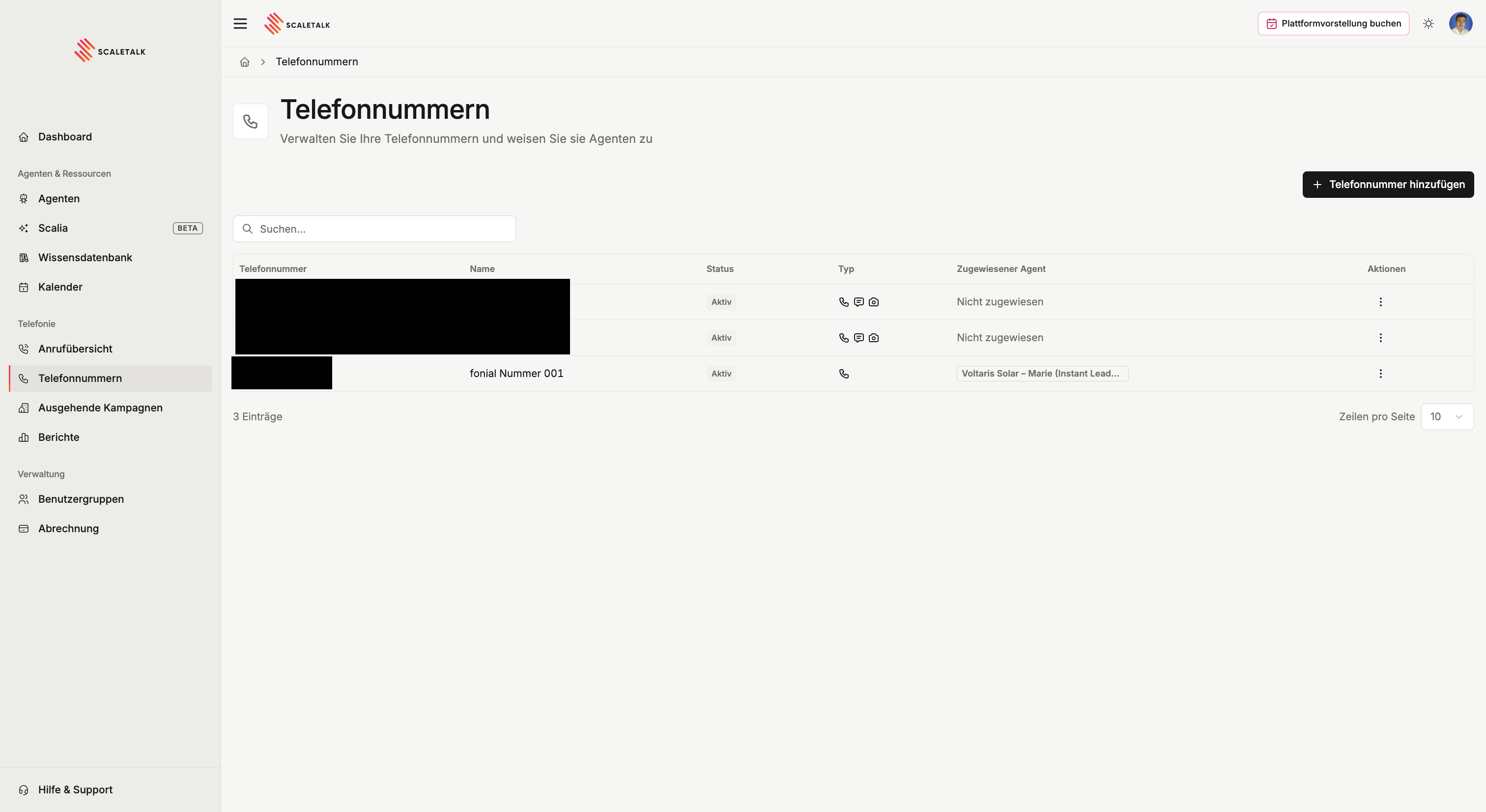 Telefonnummern-Übersicht