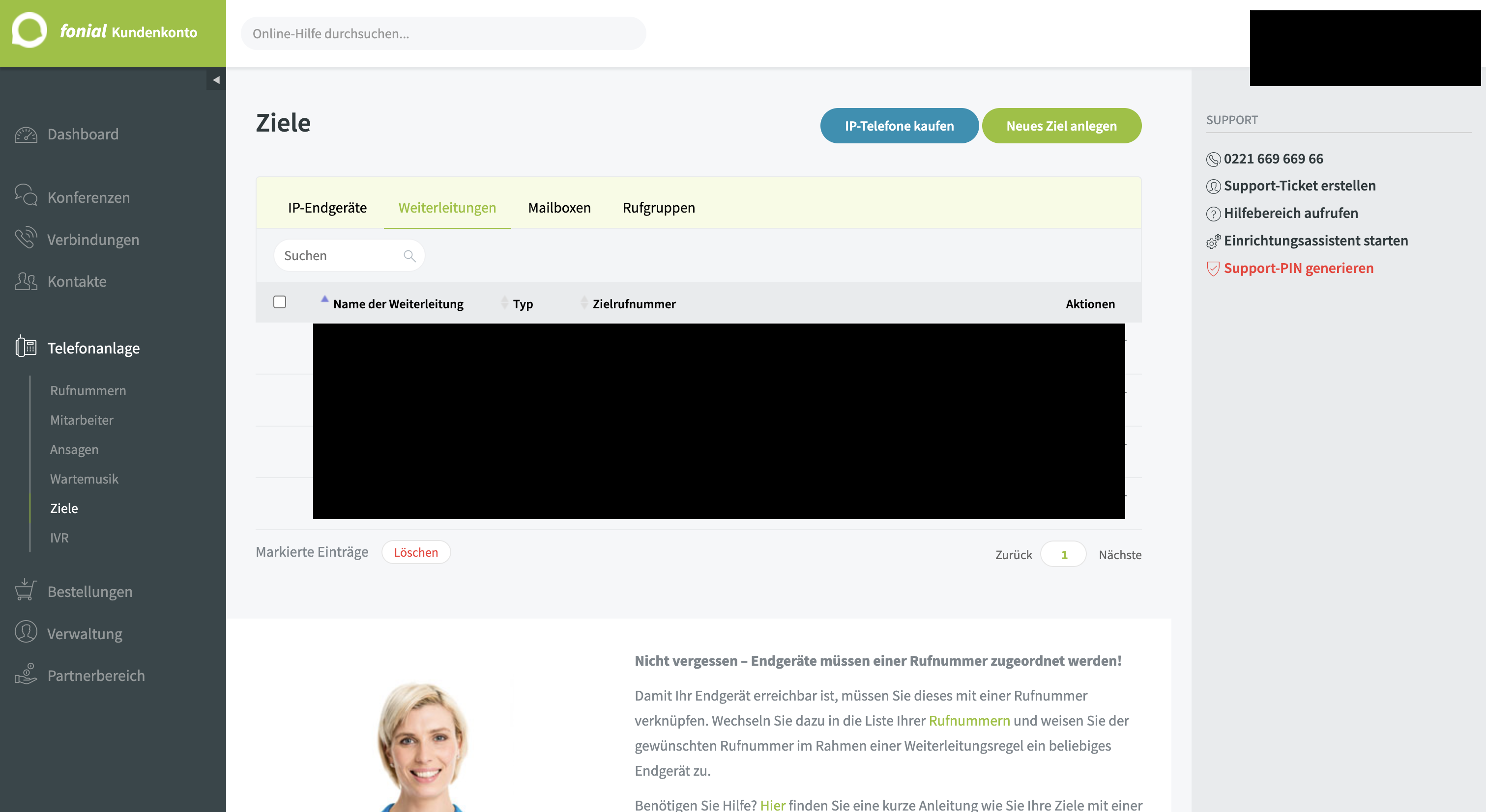 Fonial — Tab Weiterleitungen