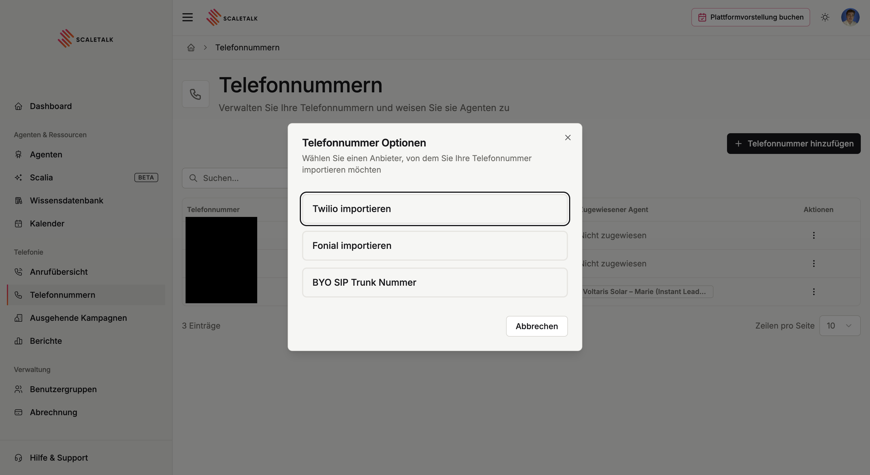 Telefonnummer-Optionen