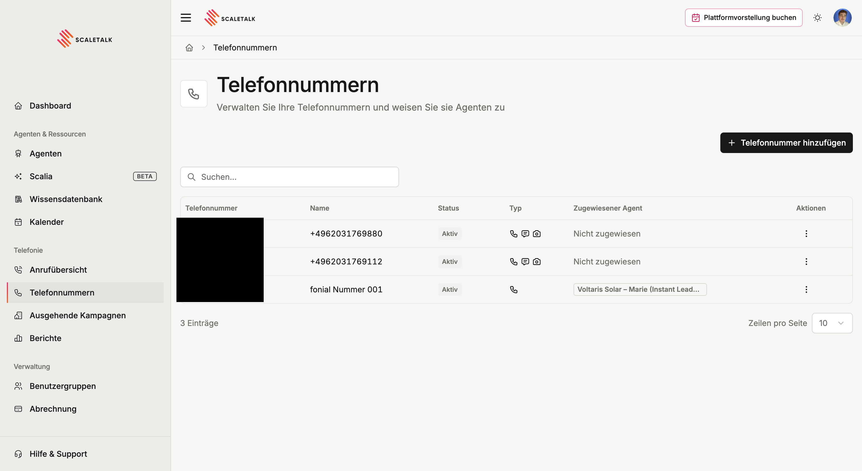 ScaleTalk Telefonnummern-Seite