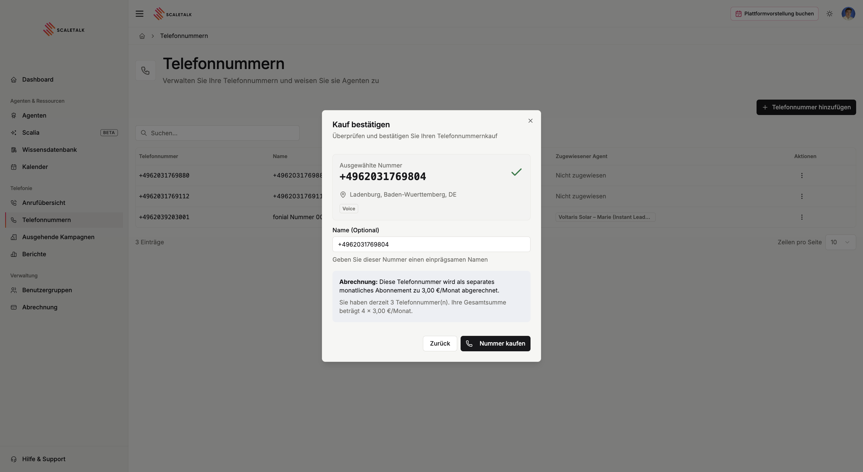 Der Kauf einer Ortsnummer mit auf die Vorwahl eingeschränkter Suche